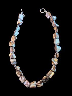 925 Sterling Clasp Natural 13mm Bead Beach Themed Chunky 16.75" Necklace